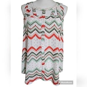 CANDIES SLEEVELESS CUT OUT BLOUSE SZ XL GREEN ORANGE